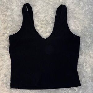 Black V-Neck Cropped Ribbed Knit Tank Top